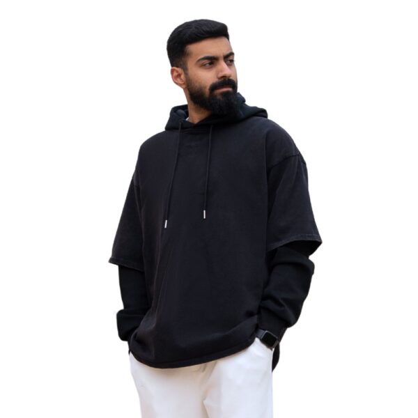 OVERSIZED DOUBLE SLEEVE BLACK HOODIE