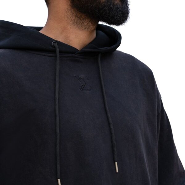 OVERSIZED DOUBLE SLEEVE BLACK HOODIE - Image 3