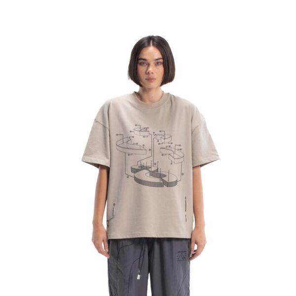 Beige Fragmented Blueprint T-Shirt - Image 3