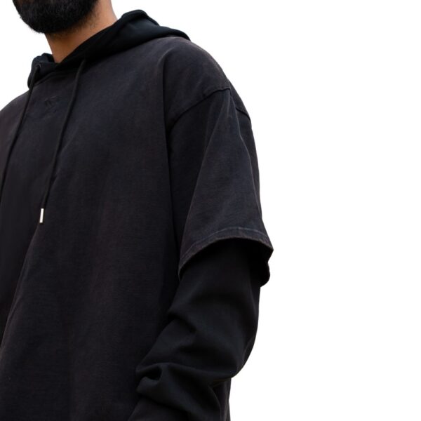 OVERSIZED DOUBLE SLEEVE BLACK HOODIE - Image 2