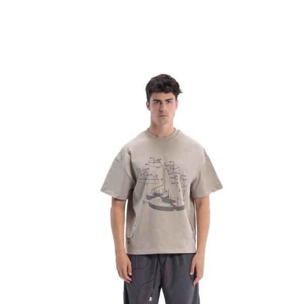 Beige Fragmented Blueprint T-Shirt
